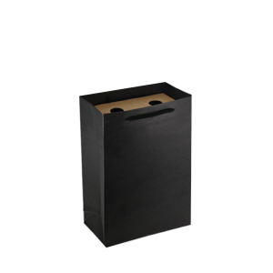 Luxe papieren wijntas katoenen koorden omgeslagen bovenrand - Zwart gerecycled - 2 flessen