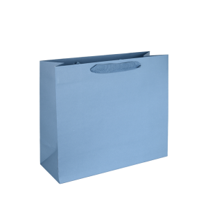 Luxe papieren draagtas - katoenen linten - omgeslagen bovenrand - Jeans blauw