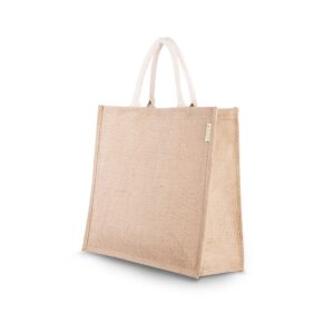 Jute draagtas gewatteerde crème kleurige katoenen handgreep - 39x15x35 cm