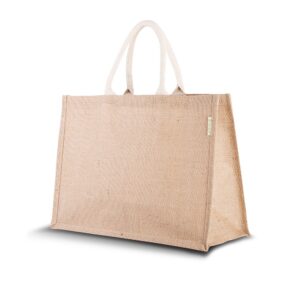 Jute draagtas gewatteerde crème kleurige katoenen handgreep - 46x17x32 cm