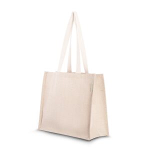 Jute/katoenen draagtas lange katoenen handgreep - 37x15x30 cm