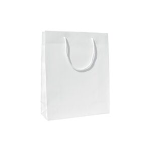 Luxe mat gelamineerde papieren draagtas katoenen koorden omgeslagen bovenrand - Wit gecoated