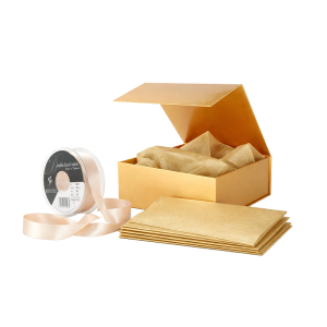 Magneetdoos met zijdevloeipapier en satijnlint